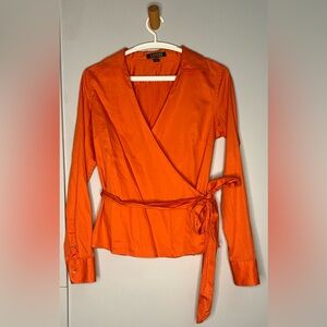 Lauren Ralph Lauren Orange Long Sleeves Wrap Top